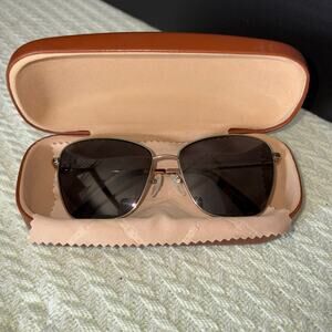 Longchamp Paris Designer Sunglasses Gold Frame Black Lenses + Case